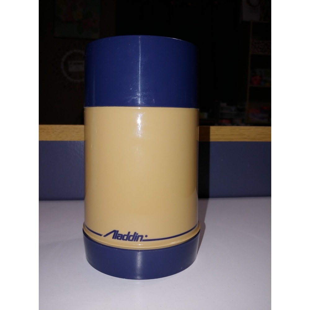 Aladdin Wide Mouth Thermos Vintage Blue & Tan 1 Pint Inner Safety Shield